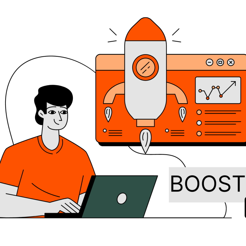 Illustration boost Facebook avec fusée et graphique de croissance