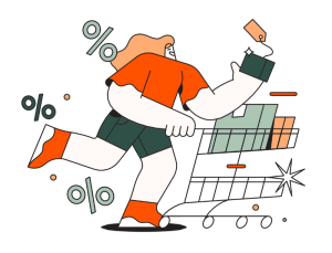 Personne avec chariot chargé, symbolisant rabais Black Friday