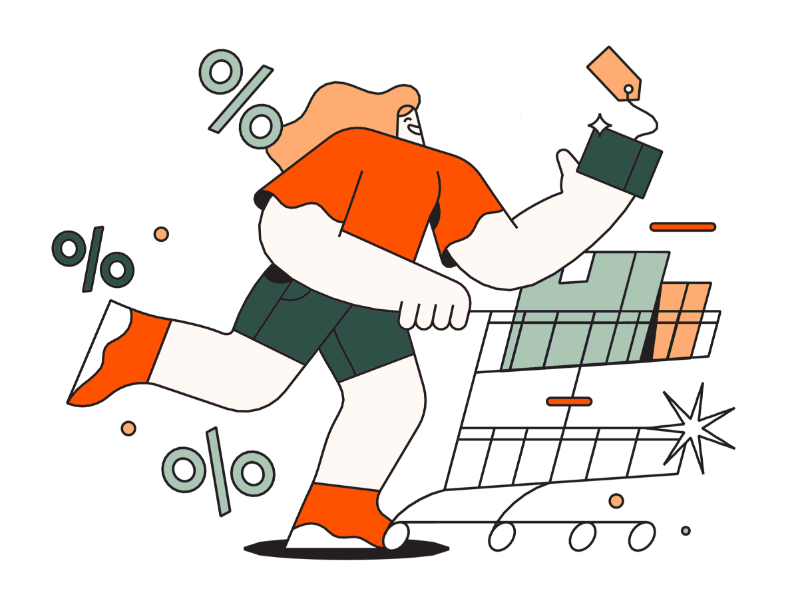 Personne avec chariot chargé, symbolisant rabais Black Friday