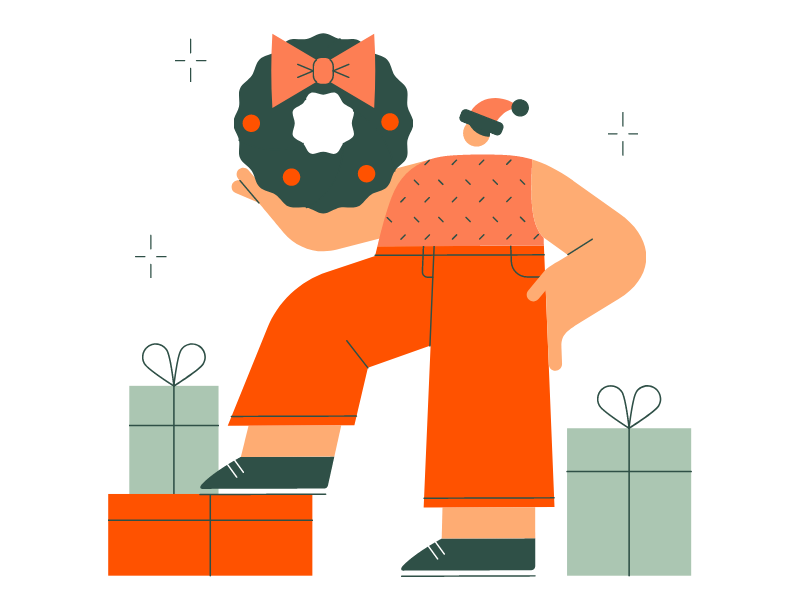 Personne avec couronne et cadeaux, pour contenu réseaux sociaux fin d’année