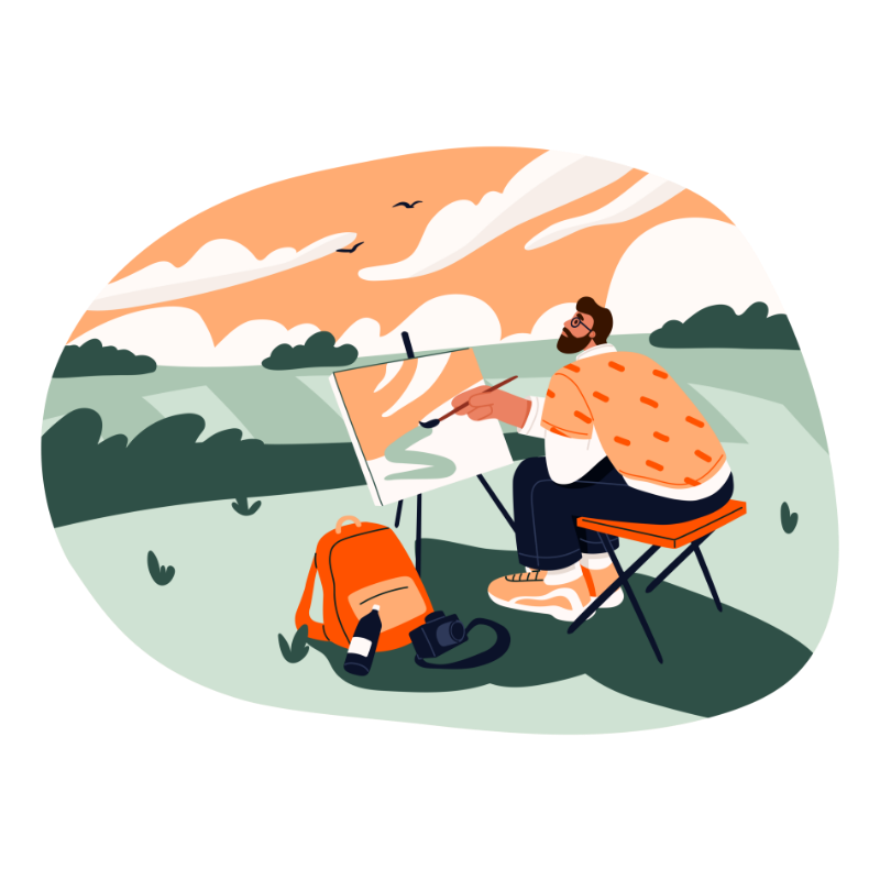 Illustration artiste en plein air représentant persona milieu culturel