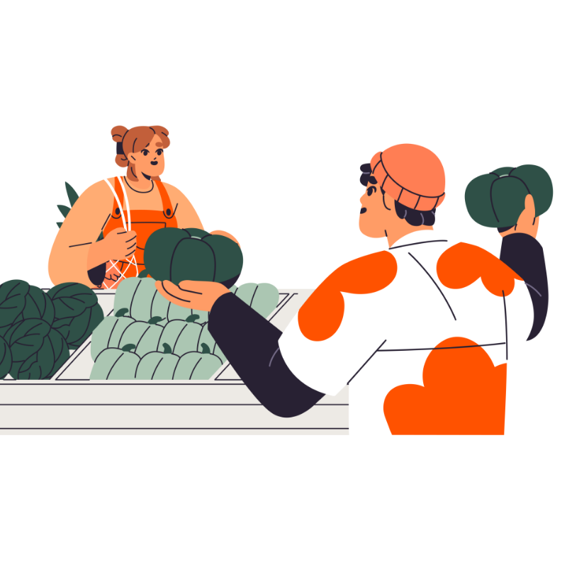 Illustration de consommateurs locaux faisant leurs achats au marché