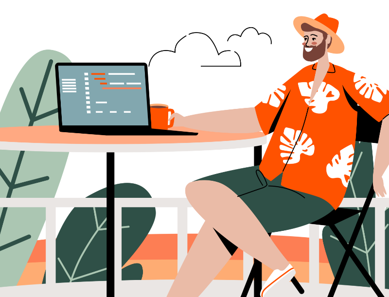 Illustration personne télétravail sous les tropiques pour communiquer sa marque employeur